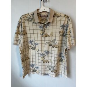 Vintage Paradise‎ Blue Large Polo Shirt . Tropical car theme, collared shirt.
